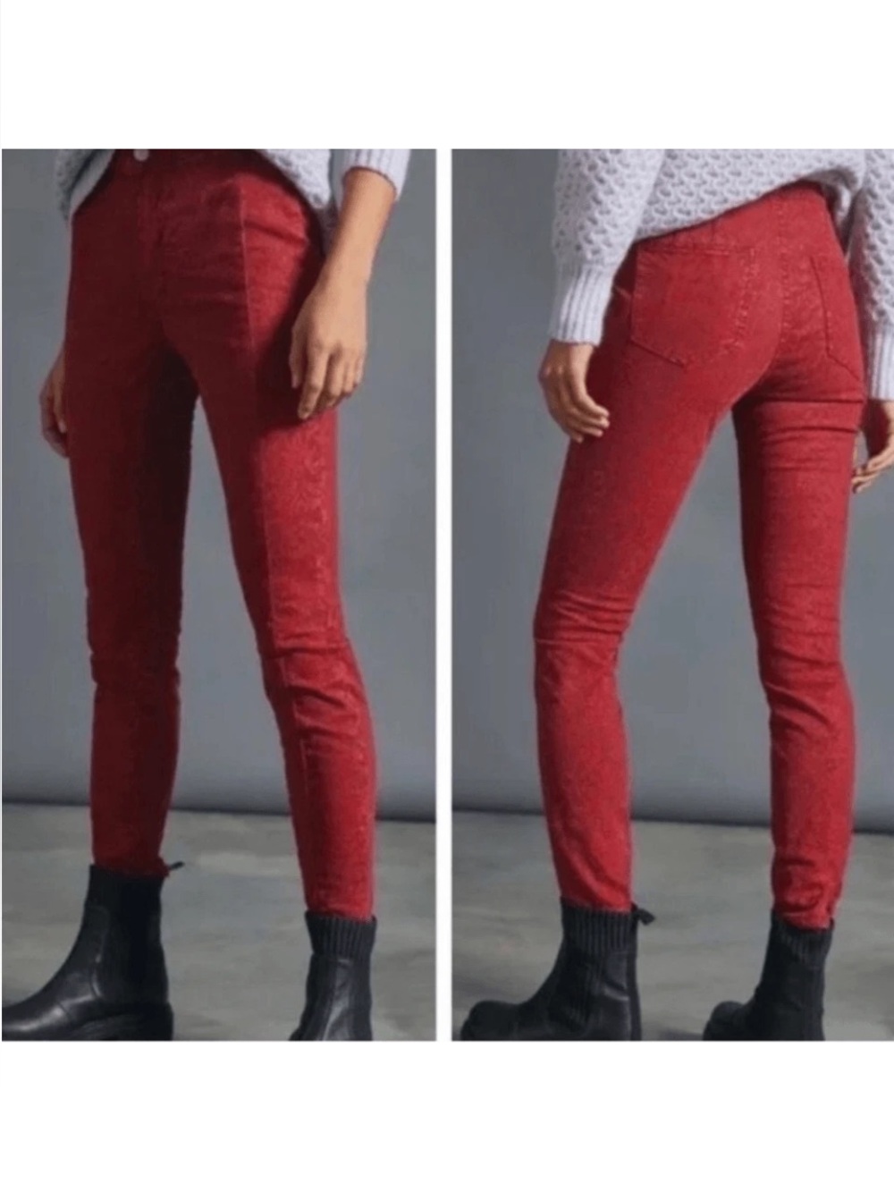 Anthropologie-Pilcro High-Rise Denim Leggings, red floral pattern, size 27, EUC